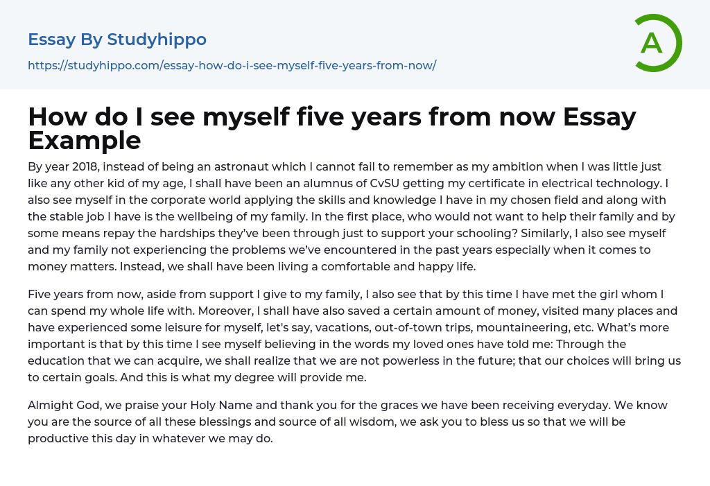 How do I see myself five years from now Essay Example