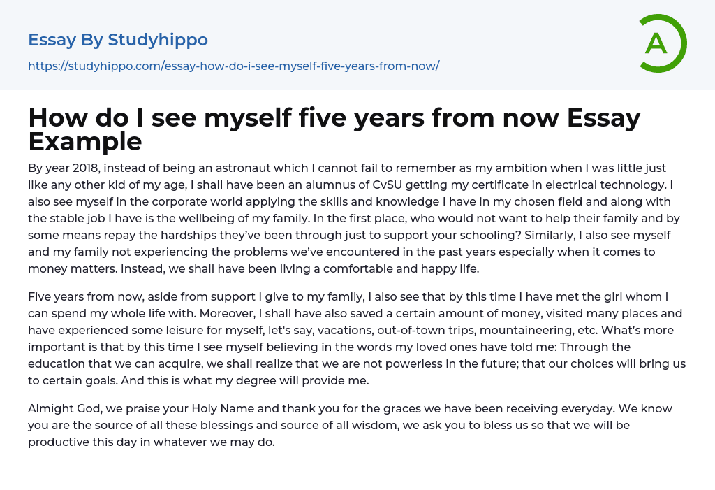 How Do I See Myself Five Years From Now Essay Example StudyHippo