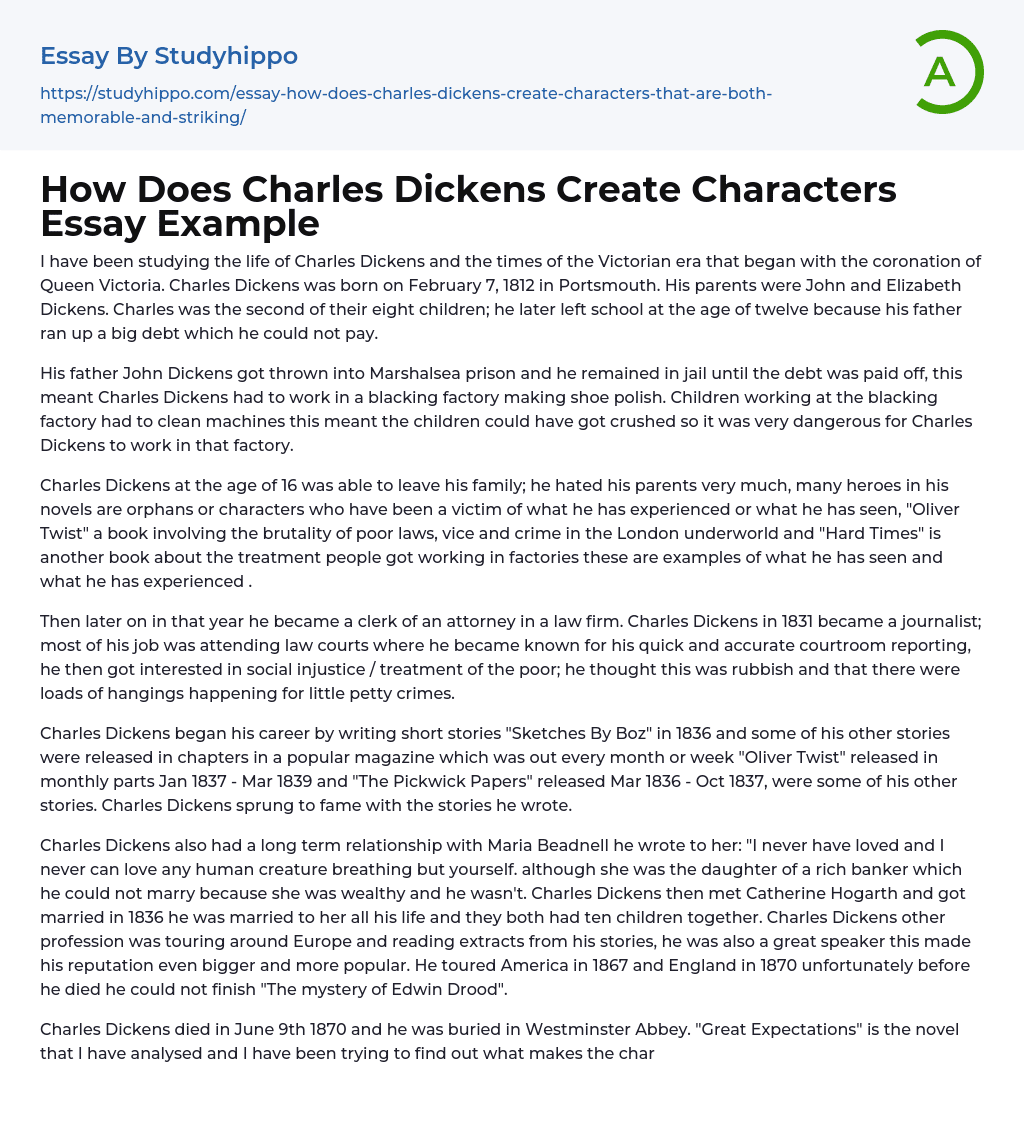 How Does Charles Dickens Create Characters Essay Example