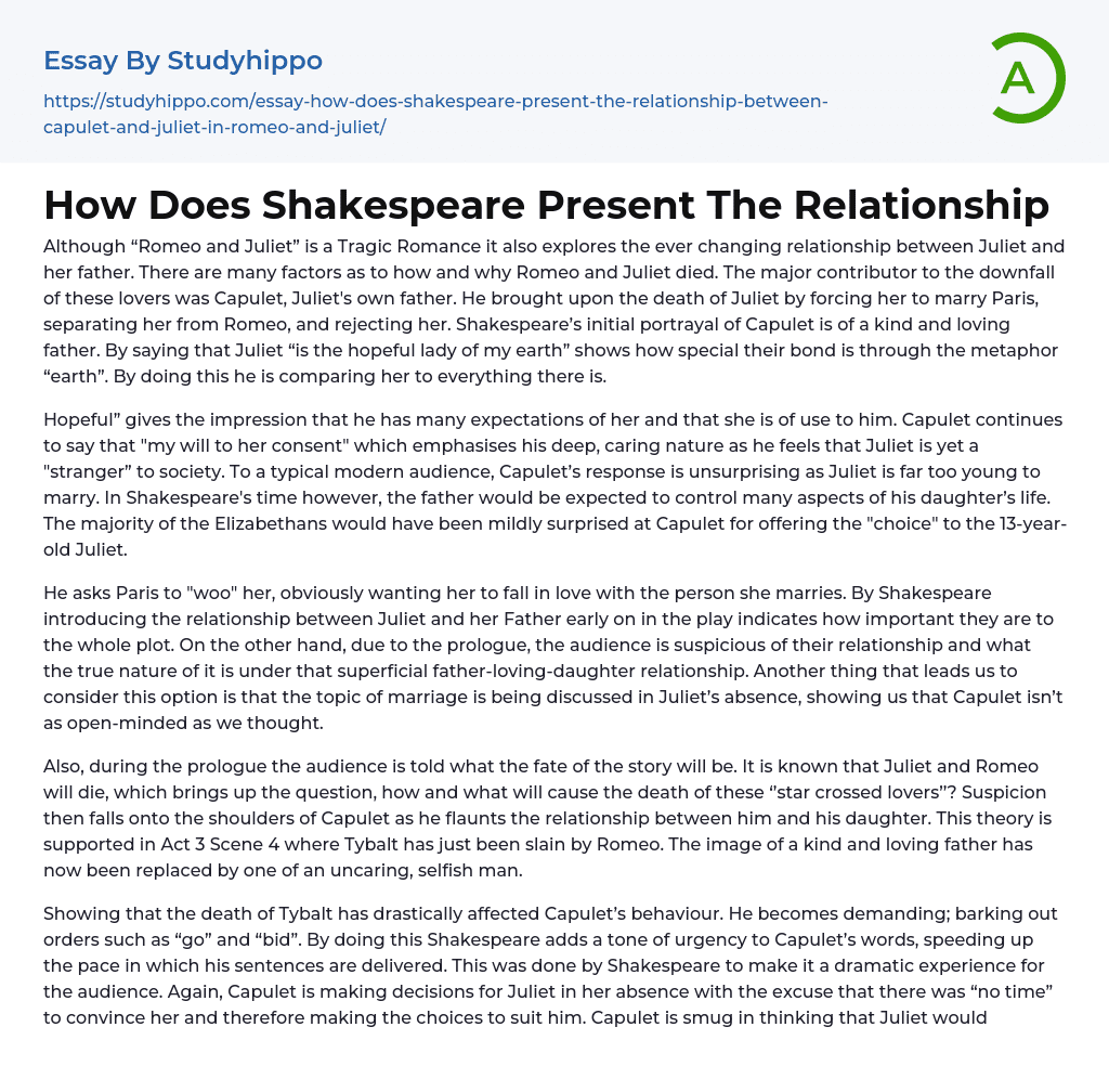 How Does Shakespeare Present The Relationship Essay Example