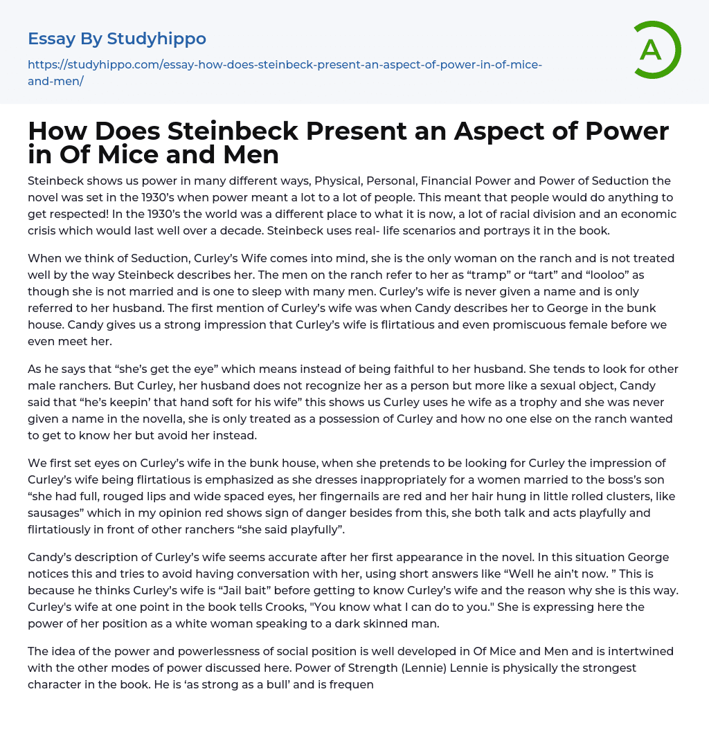 How Does Steinbeck Present an Aspect of Power in Of Mice and Men Essay Example