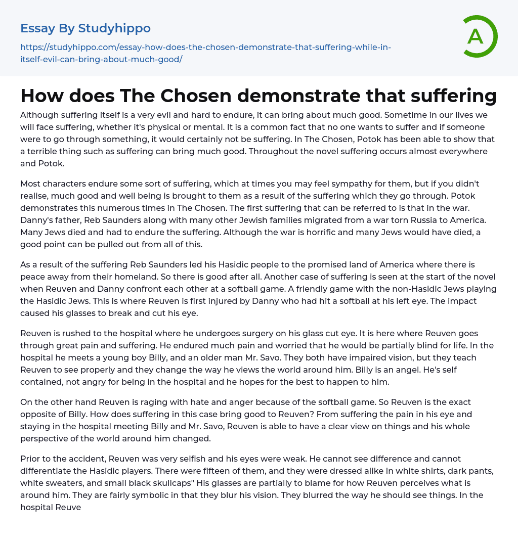 How does The Chosen demonstrate that suffering Essay Example