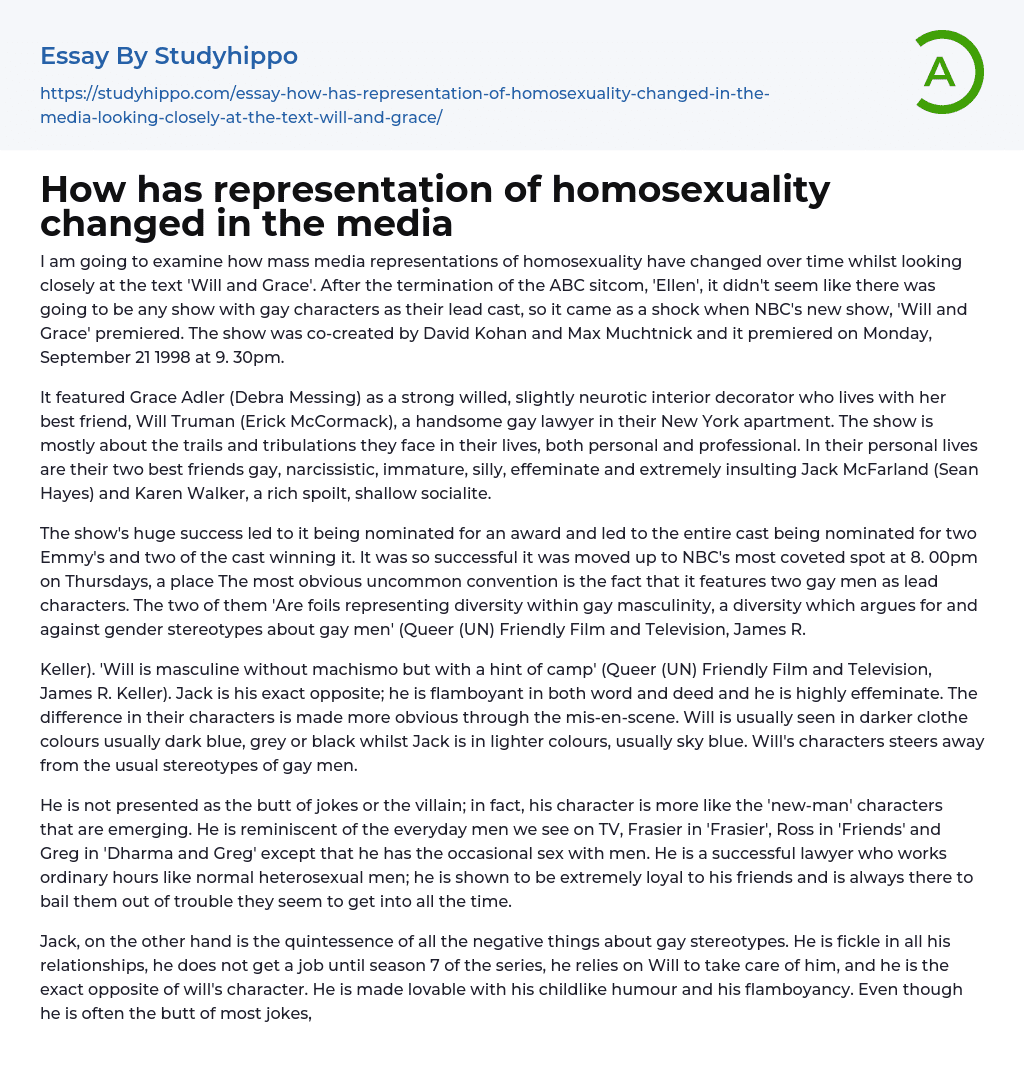 How has representation of homosexuality changed in the media Essay Example