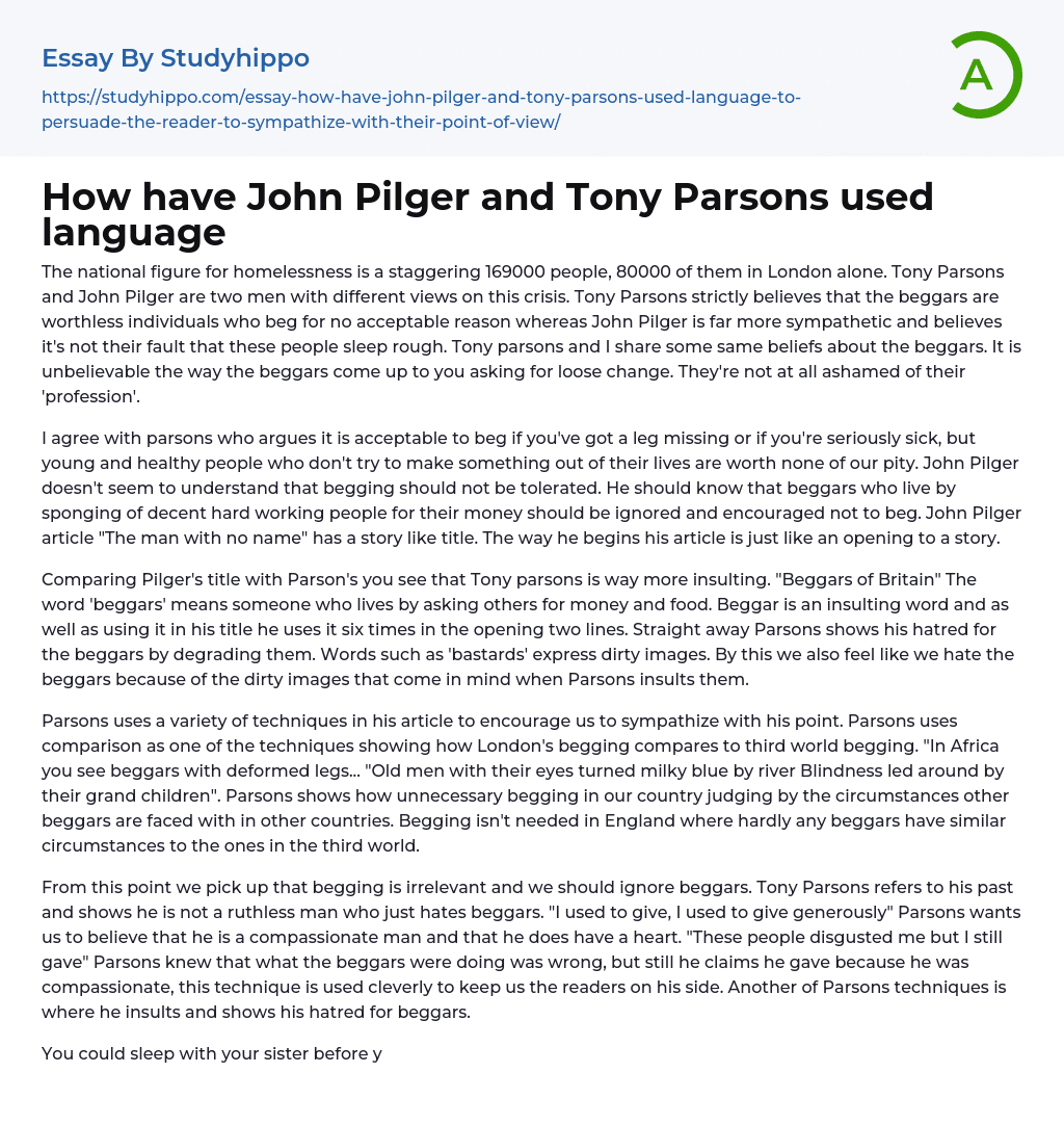 how-have-john-pilger-and-tony-parsons-used-language-essay-example
