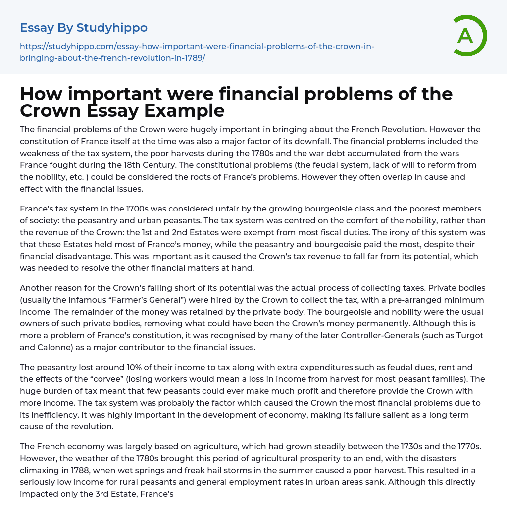 How important were financial problems of the Crown Essay Example
