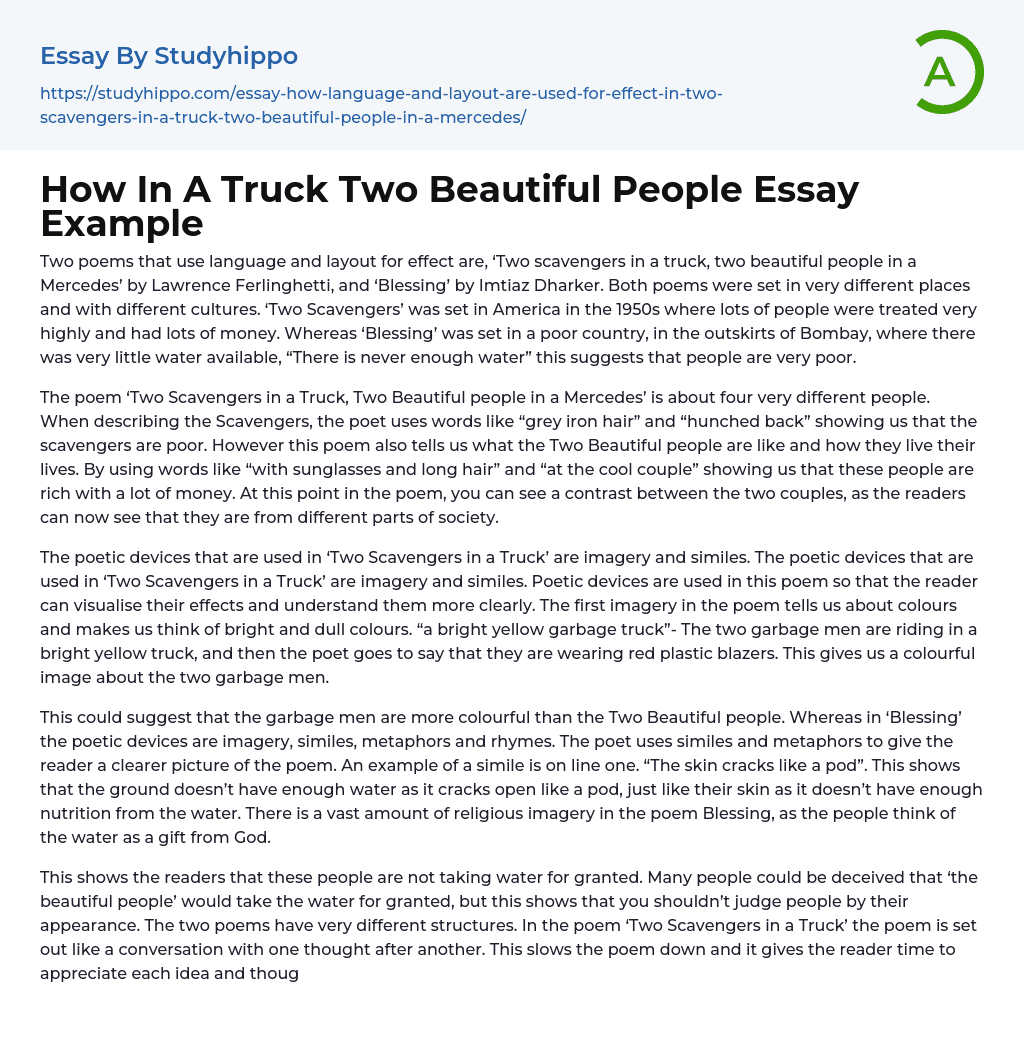 How In A Truck Two Beautiful People Essay Example
