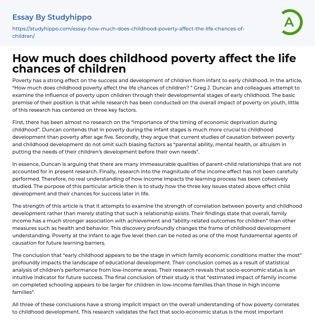 How much does childhood poverty affect the life chances of children Essay Example