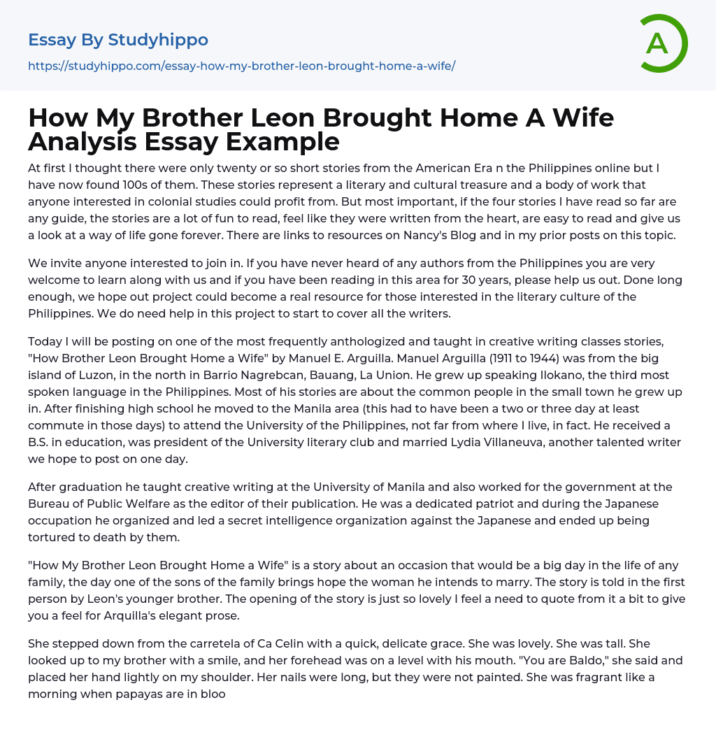 How My Brother Leon Brought Home A Wife Analysis Essay Example
