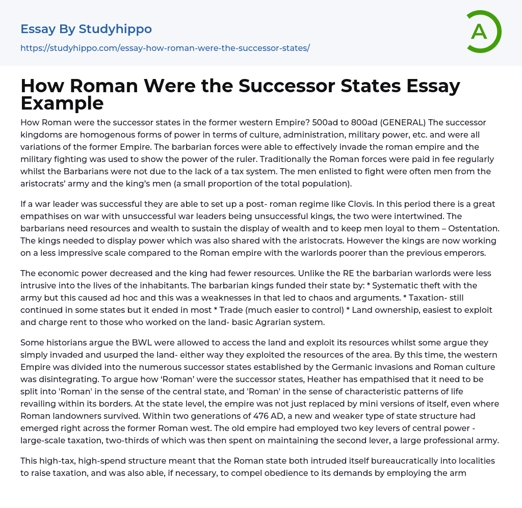 How Roman Were the Successor States Essay Example