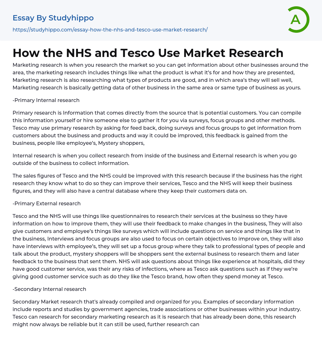 How the NHS and Tesco Use Market Research Essay Example