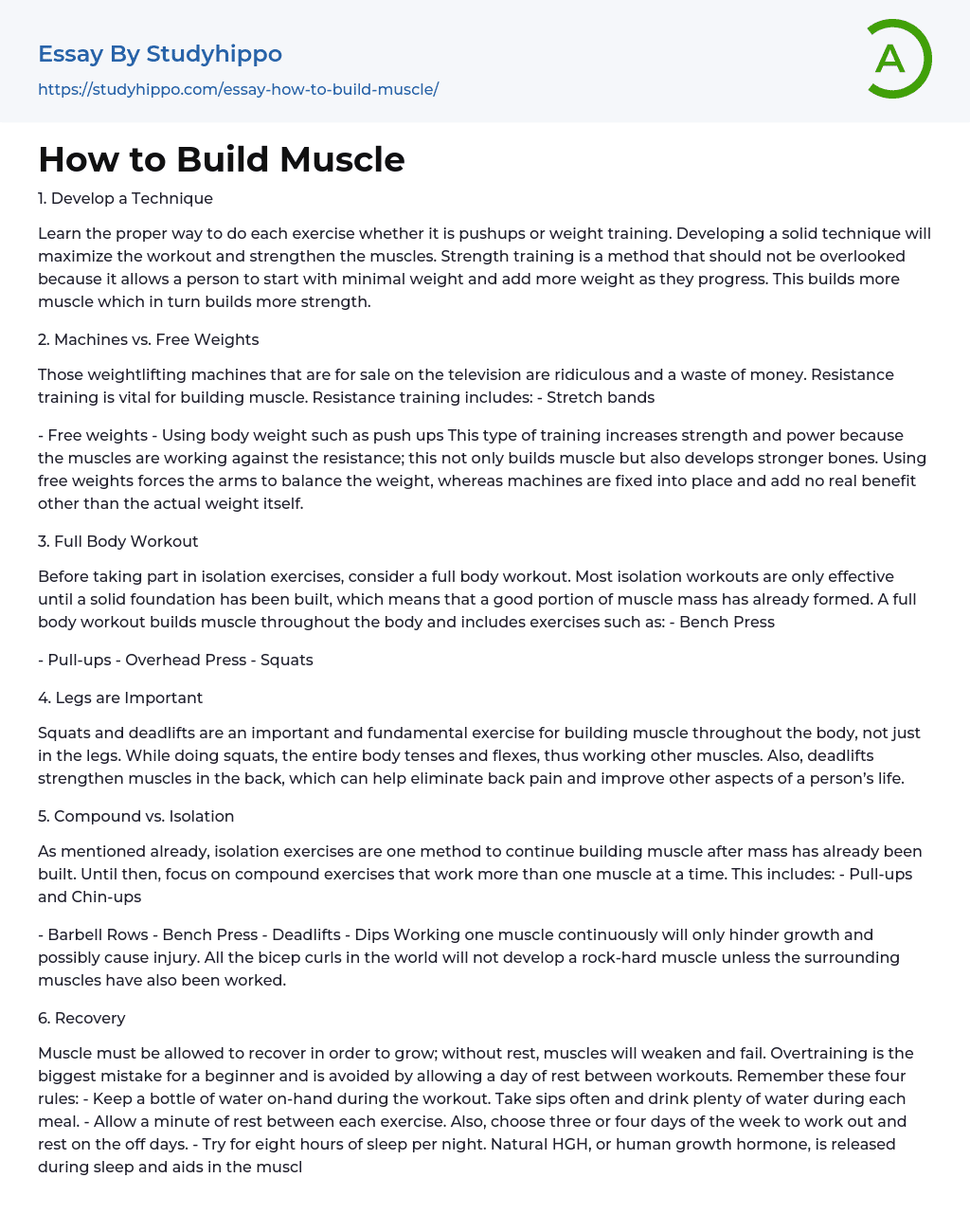How to Build Muscle Essay Example