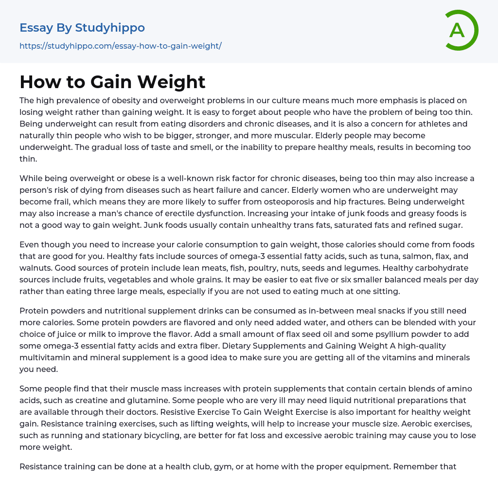 How to Gain Weight Essay Example
