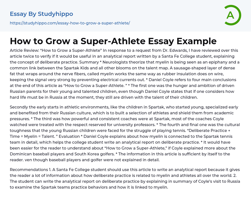 How to Grow a Super-Athlete Essay Example