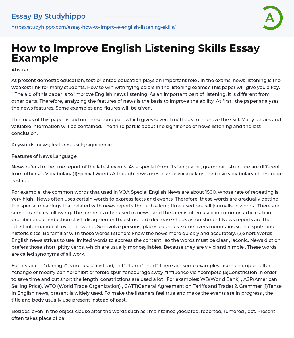 How to Improve English Listening Skills Essay Example