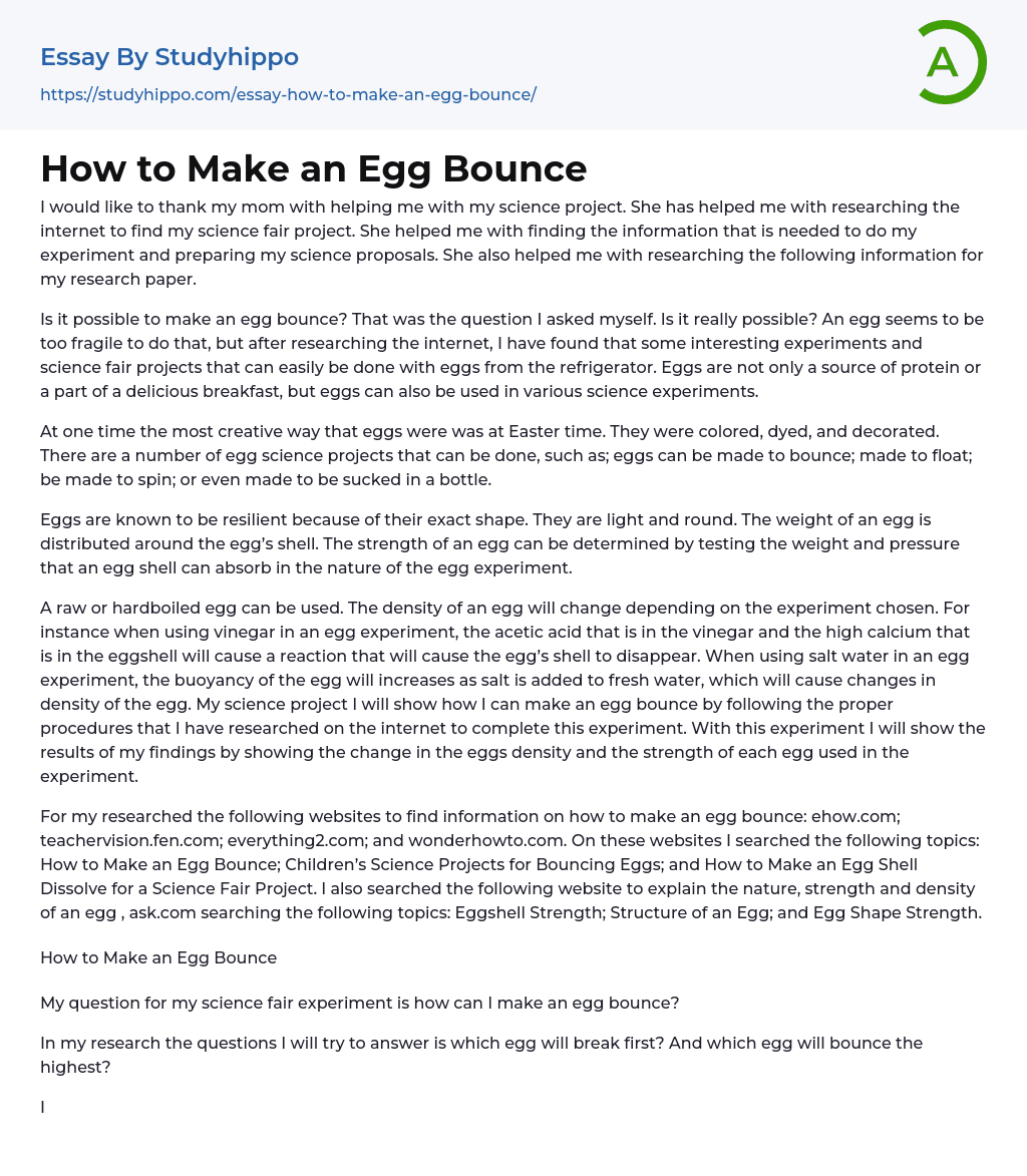 How to Make an Egg Bounce Essay Example