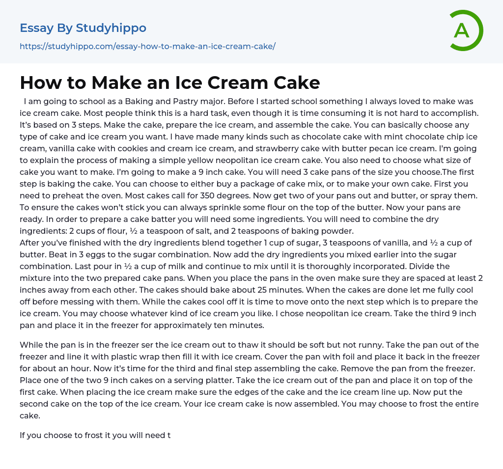 How to Make an Ice Cream Cake Essay Example