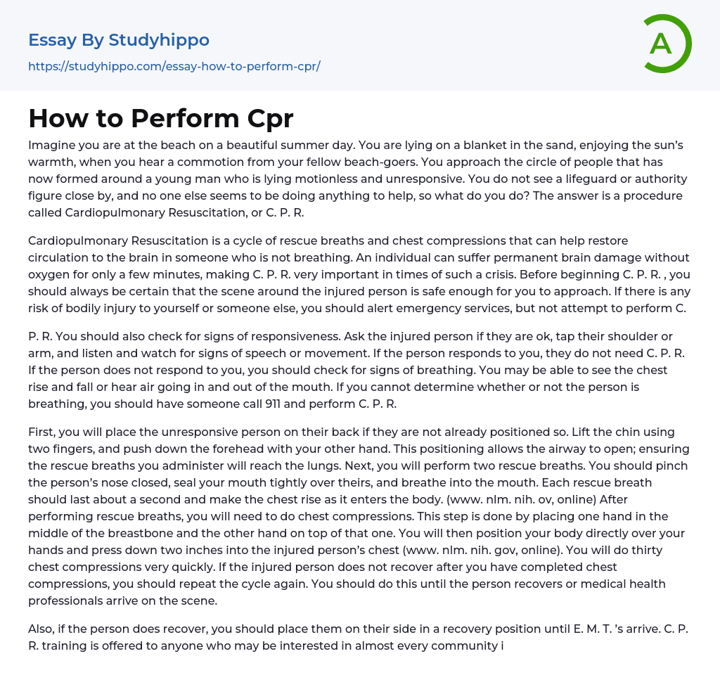 How to Perform Cpr Essay Example