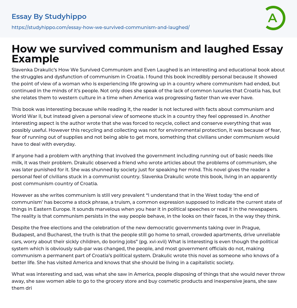 How we survived communism and laughed Essay Example