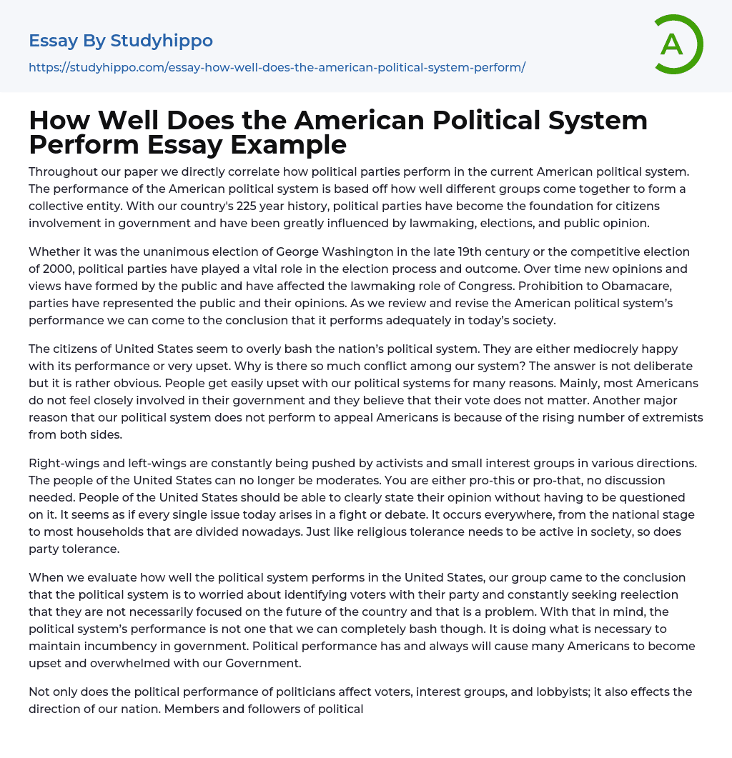 How Well Does the American Political System Perform Essay Example