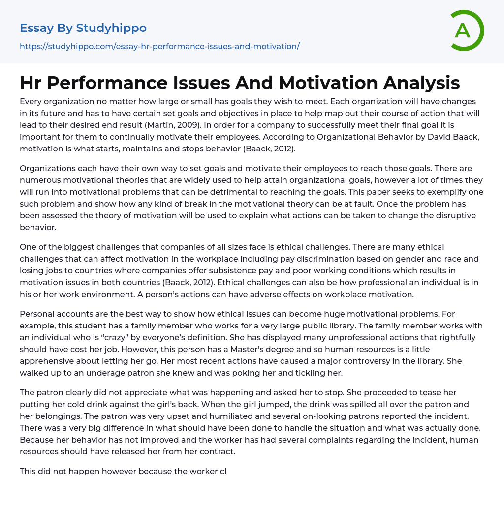 Hr Performance Issues And Motivation Analysis Essay Example