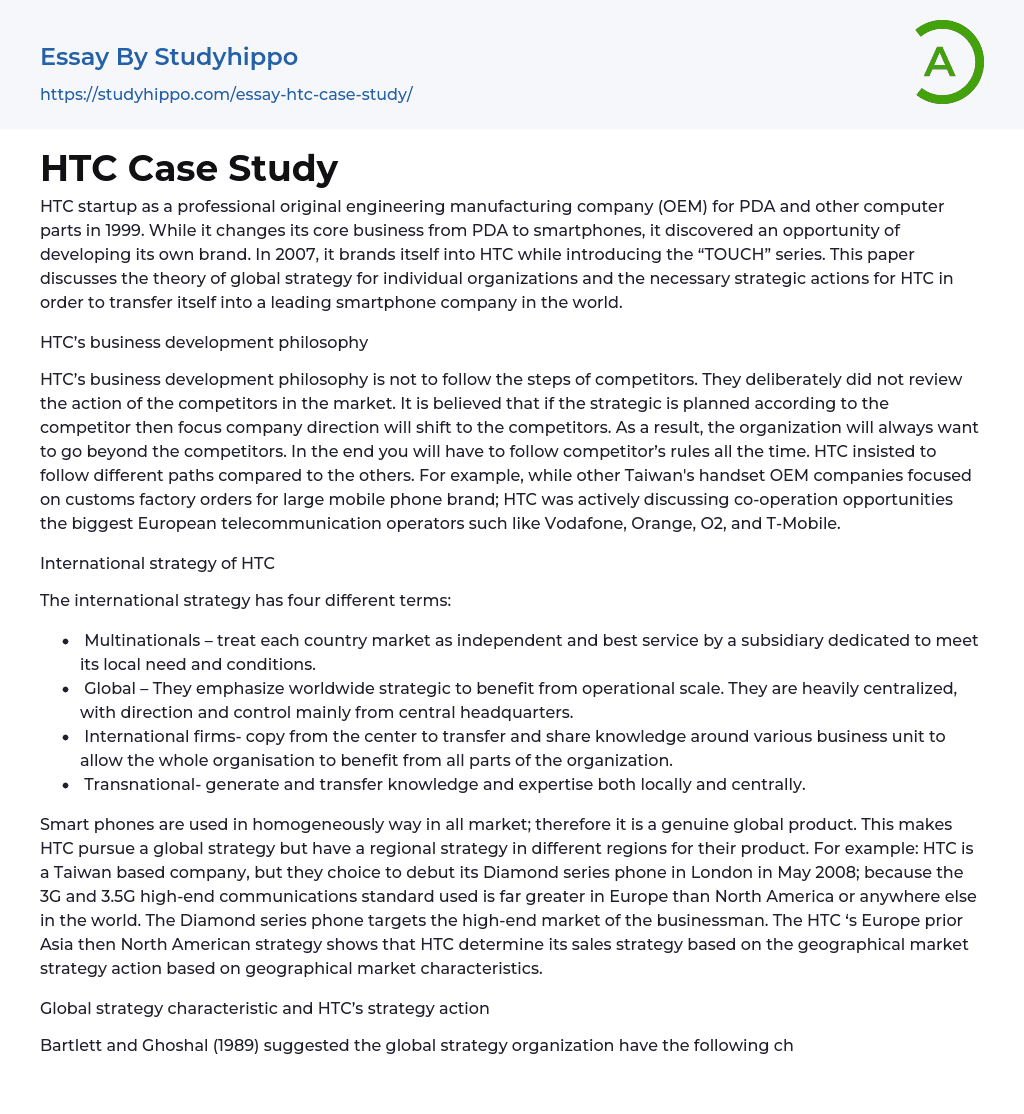 HTC Case Study Essay Example