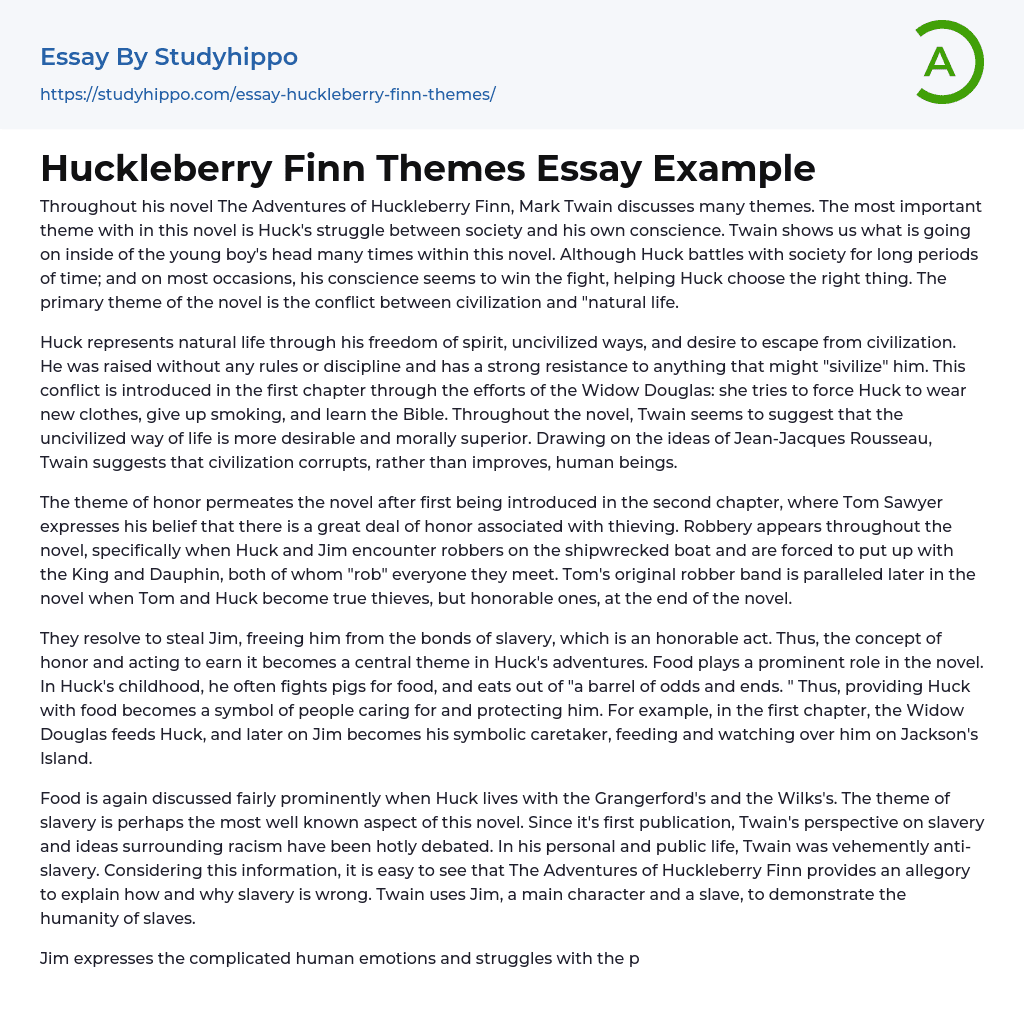 Huckleberry Finn Themes Essay Example