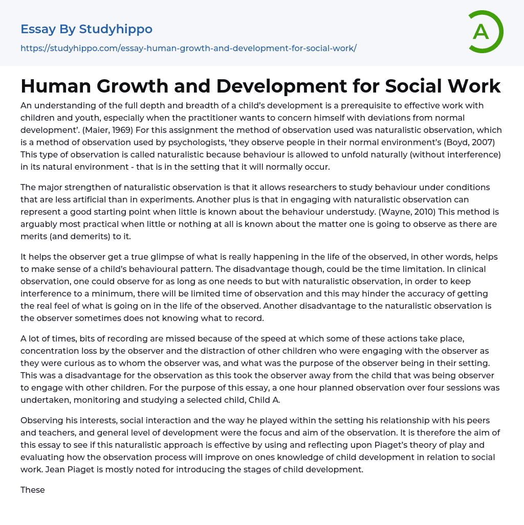 Human Growth and Development for Social Work Essay Example