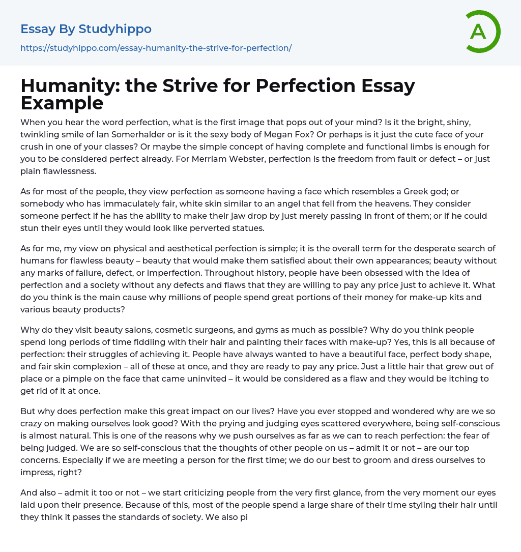 Humanity: the Strive for Perfection Essay Example