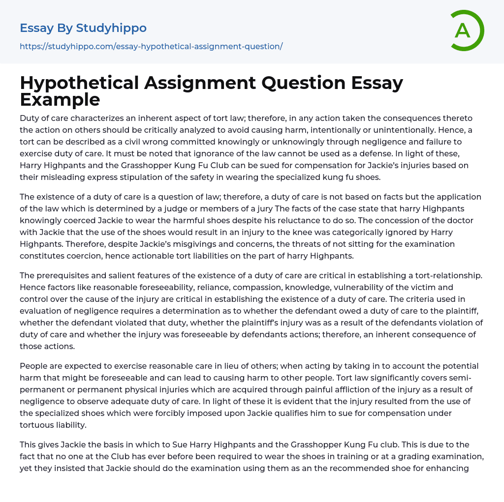 Hypothetical Assignment Question Essay Example