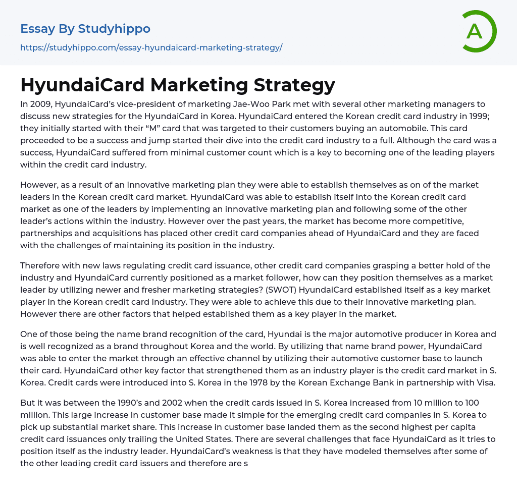 HyundaiCard Marketing Strategy Essay Example