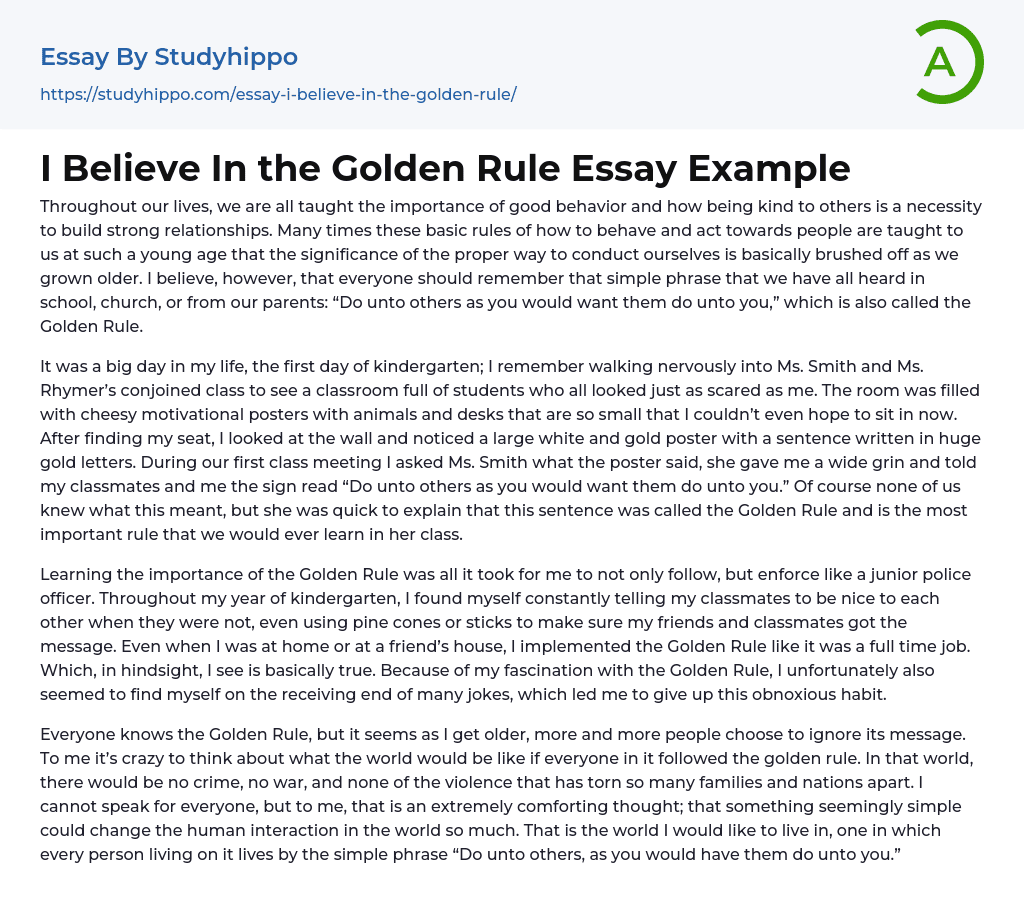 I Believe In the Golden Rule Essay Example