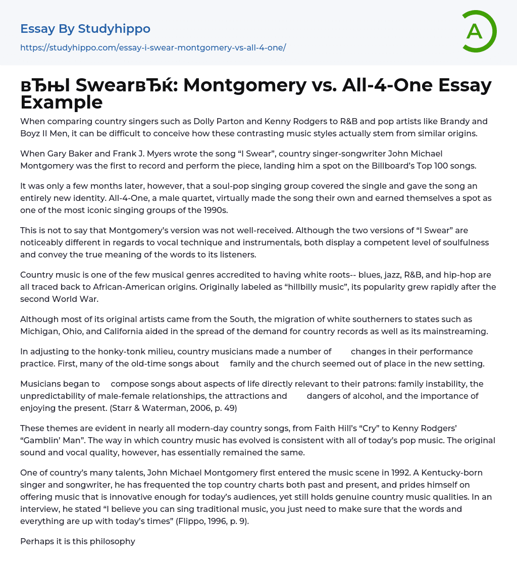 “I Swear”: Montgomery vs. All-4-One Essay Example