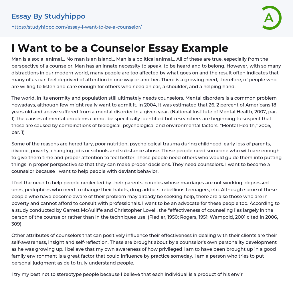 I Want to be a Counselor Essay Example