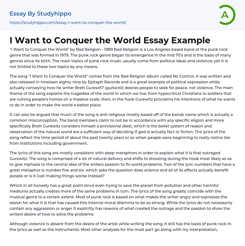 I Want to Conquer the World Essay Example