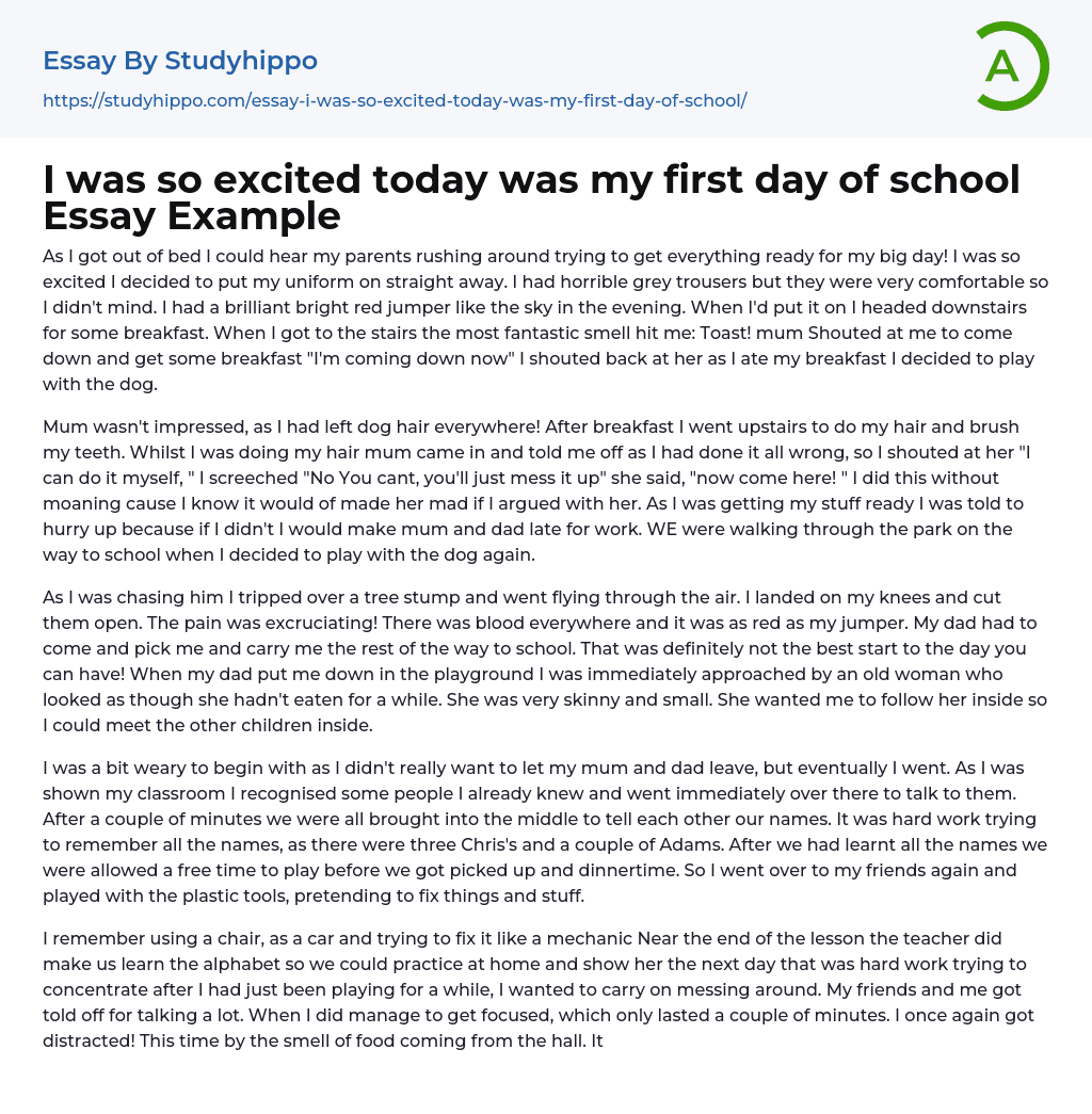 I was so excited today was my first day of school Essay Example