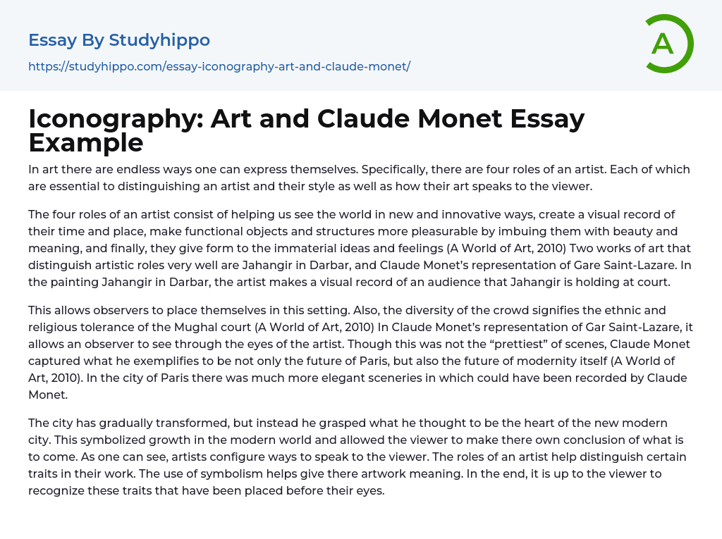 Iconography: Art and Claude Monet Essay Example