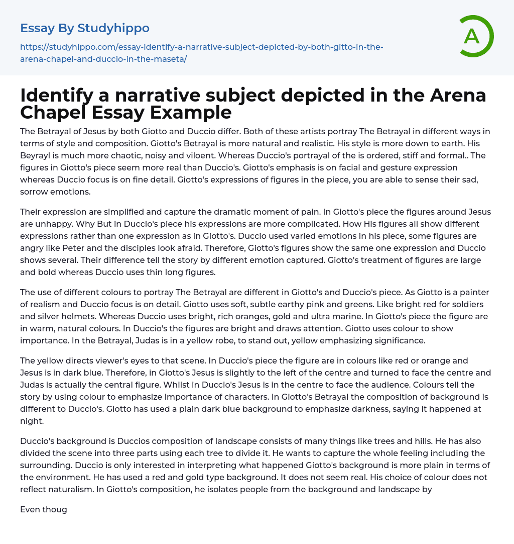 Identify a narrative subject depicted in the Arena Chapel Essay Example