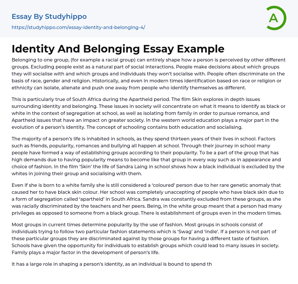 Identity And Belonging Essay Example