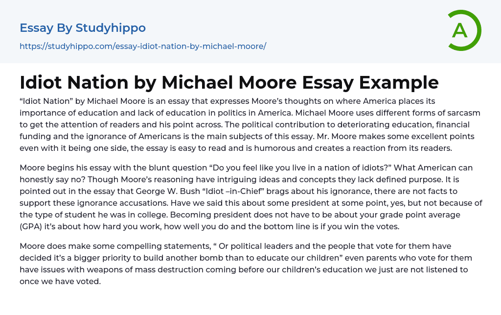 Idiot Nation by Michael Moore Essay Example
