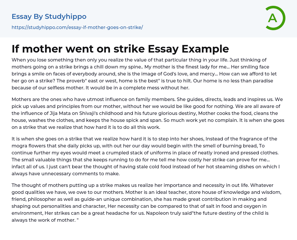 If mother went on strike Essay Example
