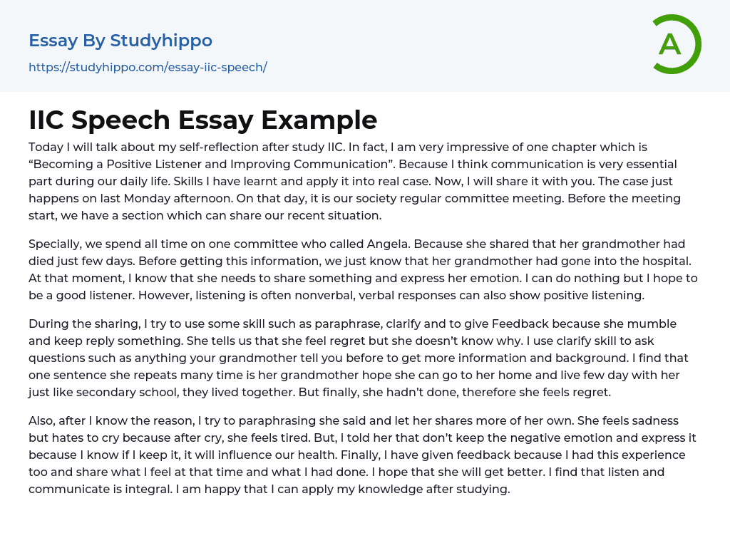 IIC Speech Essay Example