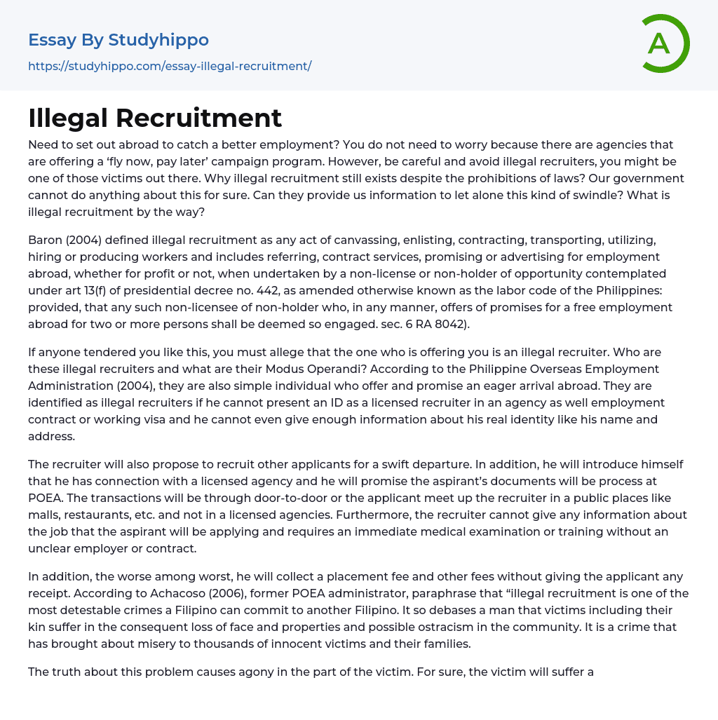 Illegal Recruitment Essay Example