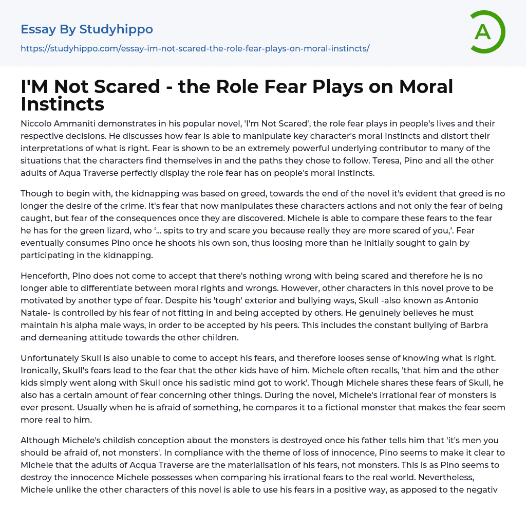 I’M Not Scared – the Role Fear Plays on Moral Instincts Essay Example