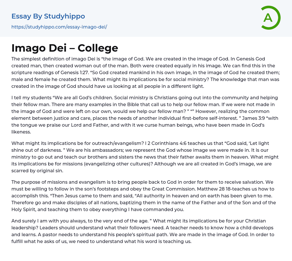 Imago Dei – College Essay Example
