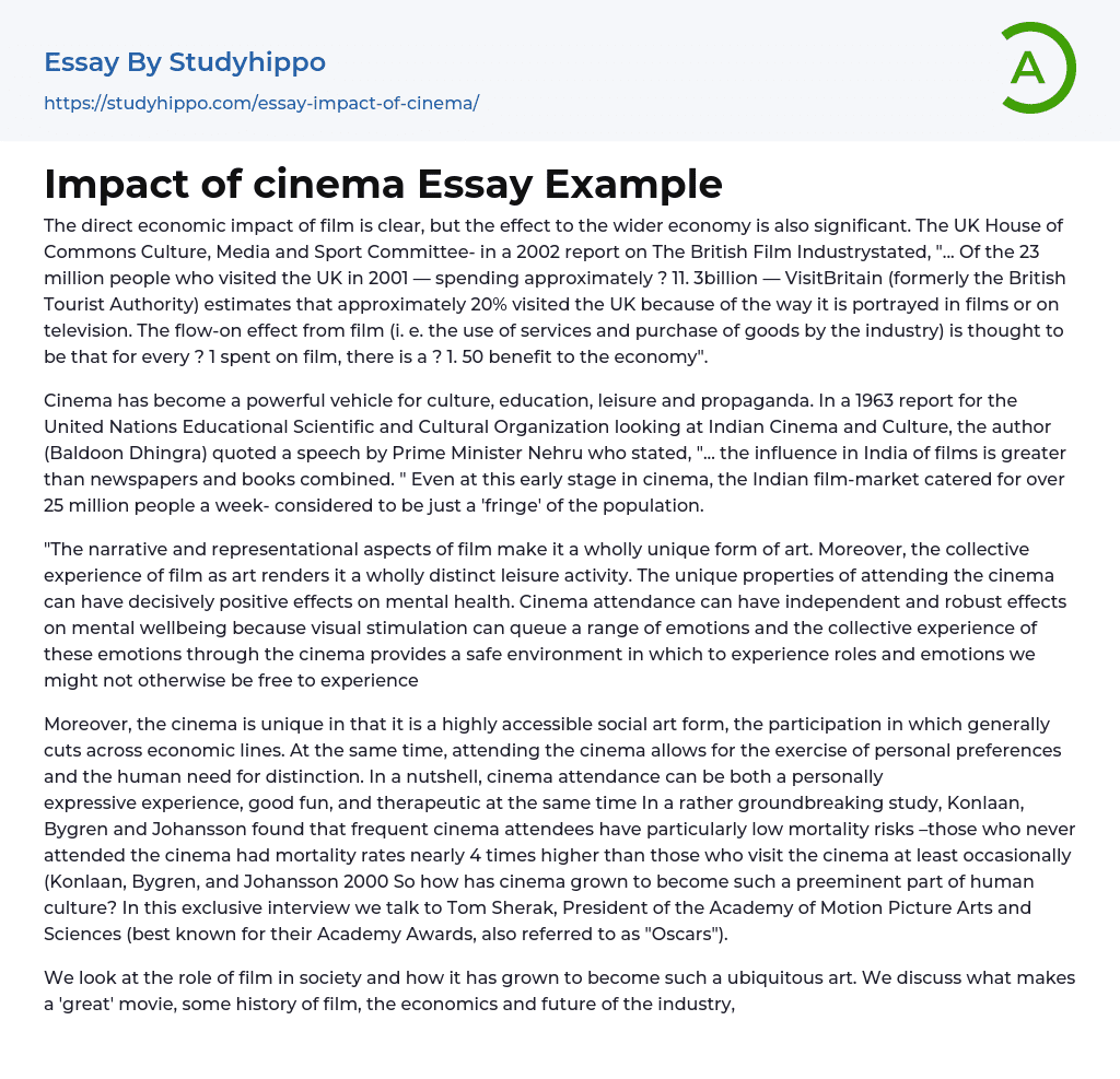 Impact of cinema Essay Example