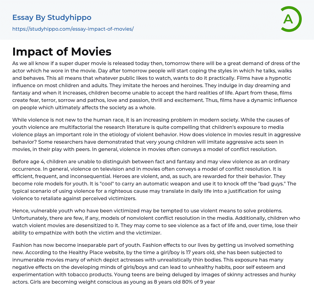 Impact of Movies Essay Example