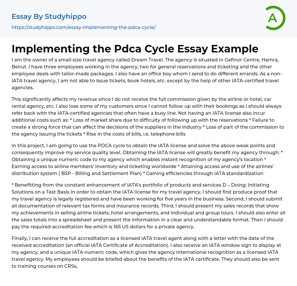 Implementing the Pdca Cycle Essay Example