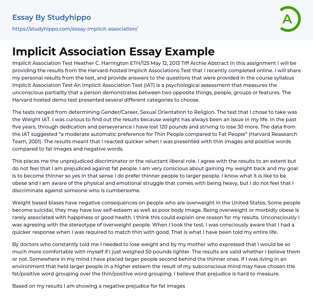 Implicit Association Test Essay Example