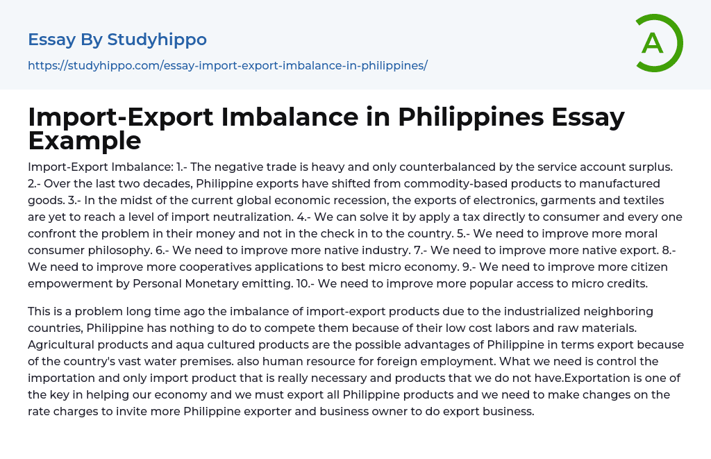 Import-Export Imbalance in Philippines Essay Example