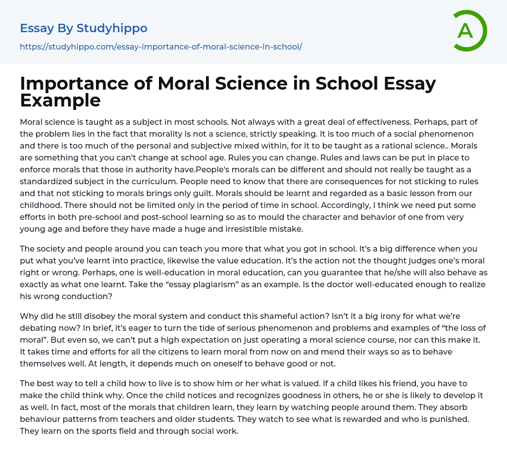 moral education in schools essay